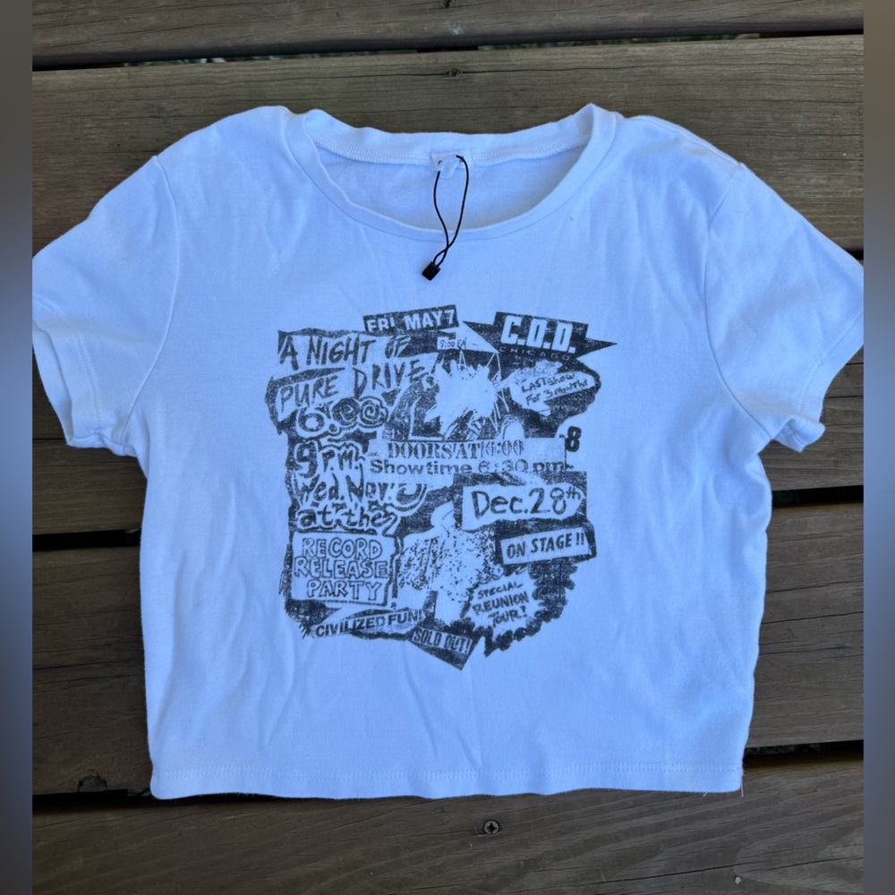 Garage White Tee with Black Graphic